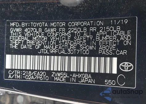 2020 Toyota Prius Xle Awd-E z USA, uszkodzony, nr VIN JTDL9RFU4L3017100